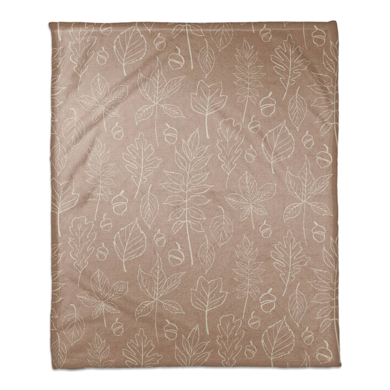 Dusty Rose Fall Leaf Patterned Coral Fleece Blanket